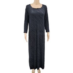 Wood Italian Black Long Sleeve Maxi Dress Zebra Pattern Velvet Burnout